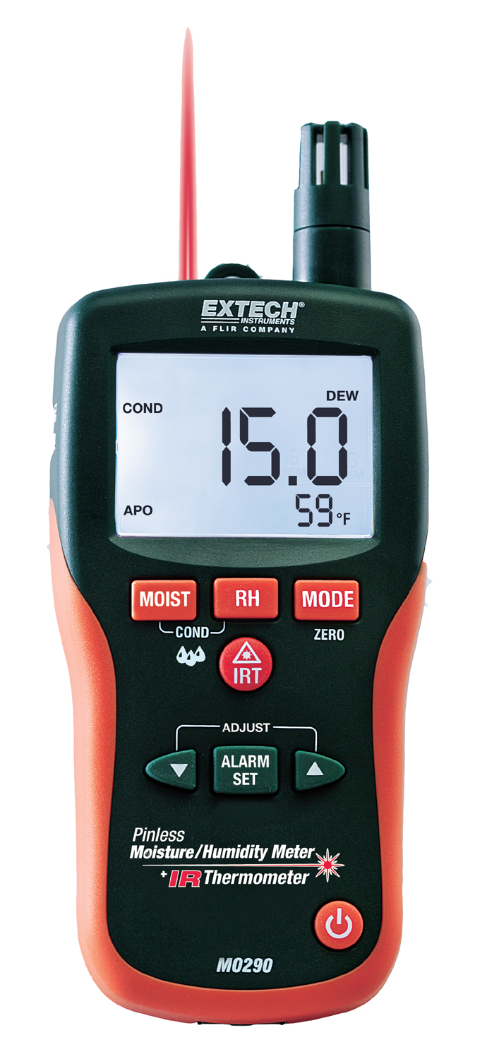 Extech™ Pinless Moisture Meter w/ Memory + IR Thermometer MO295
